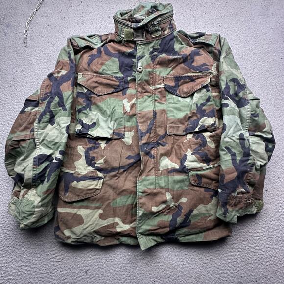 Vintage US Army M-65 Field Jacket Men Small Regular Woodland Military Camouflage - Picture 1 of 16